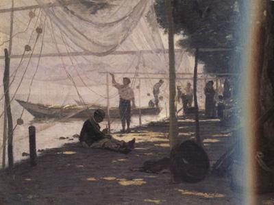 Francois Bocion Fishermen Mending Their Fishing Nets (nn02) oil painting picture